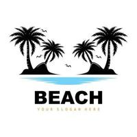 Coconut Tree Logo With Beach Atmosphere, Beach Plant Vector, Sunset View Design vector