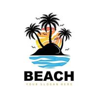 Coconut Tree Logo With Beach Atmosphere, Beach Plant Vector, Sunset View Design vector