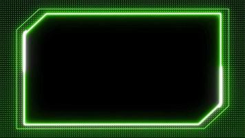 marco de neón brillante abstracto en verde. el movimiento de la línea luminosa de neón a lo largo de un camino. espectáculo de láser sobre fondo negro. serpenteado video