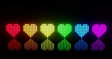parpadeo de lgbtqia más luces de latidos del corazón. bucle de luces led intermitentes para clubes y discotecas o bucle de representación 3d de espectro de neón de punto moderno video