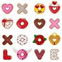 set of valentine's day donuts. collection of valentine funny doughnuts vector