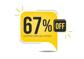 67 off limited special offer. Banner with sixty-seven percent discount on a yellow balloon. vector