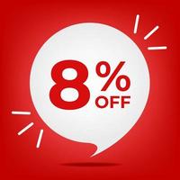 8 off. Banner with eight percent discount. White bubble on a red background vector. vector