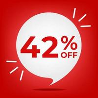 42 off. Banner with forty-two percent discount. White bubble on a red background vector. vector