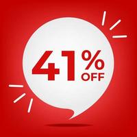 41 off. Banner with forty-one percent discount. White bubble on a red background vector. vector