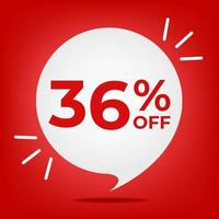 36 off. Banner with thirty-six percent discount. White bubble on a red background vector. vector