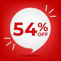 54 off. Banner with fifty-four percent discount. White bubble on a red background vector. vector