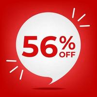 56 off. Banner with fifty-six percent discount. White bubble on a red background vector. vector