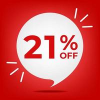 21 percent off white bubble on a red background.eps vector