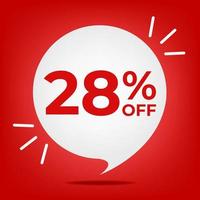 28 off. Banner with twenty-eight percent discount. White bubble on a red background vector. vector