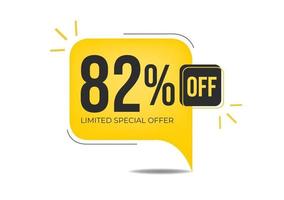 82 off limited special offer. Banner with eighty-two percent discount on a yellow square balloon. vector