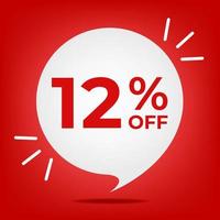 12 off. Banner with twelve percent discount. White bubble on a red background vector. vector