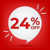 24 percent off white bubble on a red background.eps vector