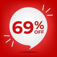 69 percent off white bubble on a red background.eps vector