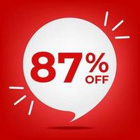 87 off. Banner with eighty-seven percent discount. White bubble on a red background vector. vector
