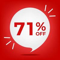 71 off. Banner with seventy-one percent discount. White bubble on a red background vector. vector