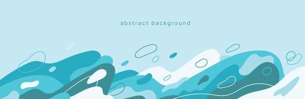 Modern water blue abstract background. Composition of amorphous forms and lines in minimalist style. Liquid pattern, organic wave, motion blob. Flat vector illustration