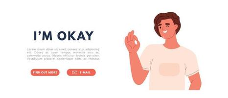 Ok sign and good gesture language concept. Happy man showing zero. im okay banner. Flat vector illustration