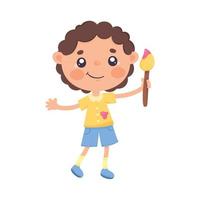 little schoolboy with paint brush vector