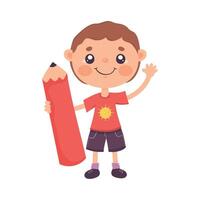 little schoolboy with red pencil vector