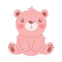 cute pink bear seated vector