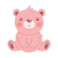 cute pink bear seated vector