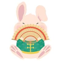 rabbit chinese with fan vector