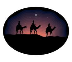 wise men in camel silhouettes vector