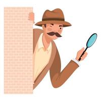 detective spying with magnifying glass vector