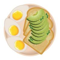 boiled eggs with bread and avocados vector