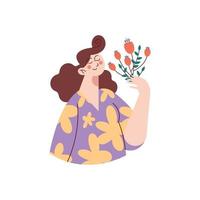 beauty woman smelling flowers vector