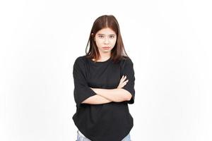 Folding arms and angry Of Beautiful Asian Woman Isolated On White Background photo