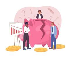 Investment loss flat concept vector illustration. Broken piggy bank. Editable 2D cartoon characters on white for web design. Financial misstep creative idea for website, mobile, presentation