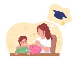 Savings for child education 2D vector isolated illustration. Family budget. College funding flat characters on cartoon background. Colorful editable scene for mobile, website, presentation