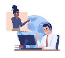 Deal with panicked client 2D vector isolated illustration. Worried woman calling to customer service flat characters on cartoon background. Colorful editable scene for mobile, website, presentation