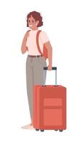 Woman travelling semi flat color vector character. Editable figure. Full body person on white. Move abroad. Overseas journey simple cartoon style illustration for web graphic design and animation