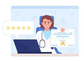 Female doctor reviews flat concept vector illustration. Professional licenses. Editable 2D cartoon characters on white for web design. Creative idea for website, mobile, presentation