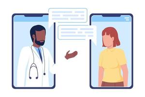 Telecommunication with therapist flat concept vector illustration. Online meeting with doctor. Editable 2D cartoon characters on white for web design. Creative idea for website, mobile, presentation