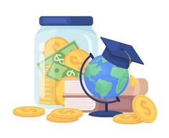 Savings for foreign college semi flat color vector objects. Editable elements. Items on white. Paying for knowledge simple cartoon style illustration for web graphic design and animation