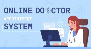 Online doctor appointment system flat vector banner template. Telehealth services. IoT poster, leaflet printable color designs. Editable flyer page with text space