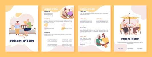 Older couple flat vector brochure template. Booklet, leaflet printable flat color designs. Editable magazine page, reports kit with text space