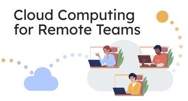 Cloud computing for remote teams flat vector banner template. Manage distance employees. IoT poster, leaflet printable color designs. Editable flyer page with text space