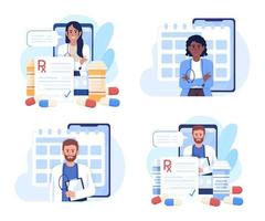 Telemedicine flat concept vector illustration set. Online medical service. Editable 2D cartoon characters on white for web design. Telehealth creative idea for website, mobile, presentation