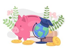 ahorros para estudiar en el extranjero concepto plano ilustración vectorial. Educación internacional. elementos de dibujos animados 2d editables en blanco para diseño web. idea creativa del plan financiero para sitio web, móvil, presentación vector