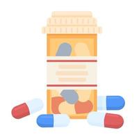 Pills semi flat color vector objects. Editable items. Full size element on white. Drugs and vitamins. Medicines in bottle simple cartoon style illustration for web graphic design and animation