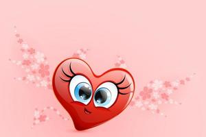 Funny cartoon heart devil with wings, horns and tail from flowers. vector