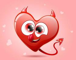 Funny heart devil cartoon character with horns, tail, smiling and licking lips. Valentine's day concept vector