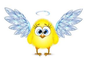 Cartoon funny little Chick angel with shiny nimbus and wings vector