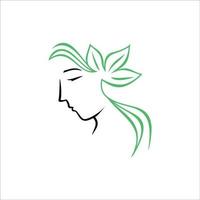 beauty lady logo template. woman with leaf sign and symbol vector illustration