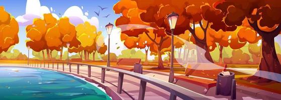 Autumn quay in park landscape perspective view vector